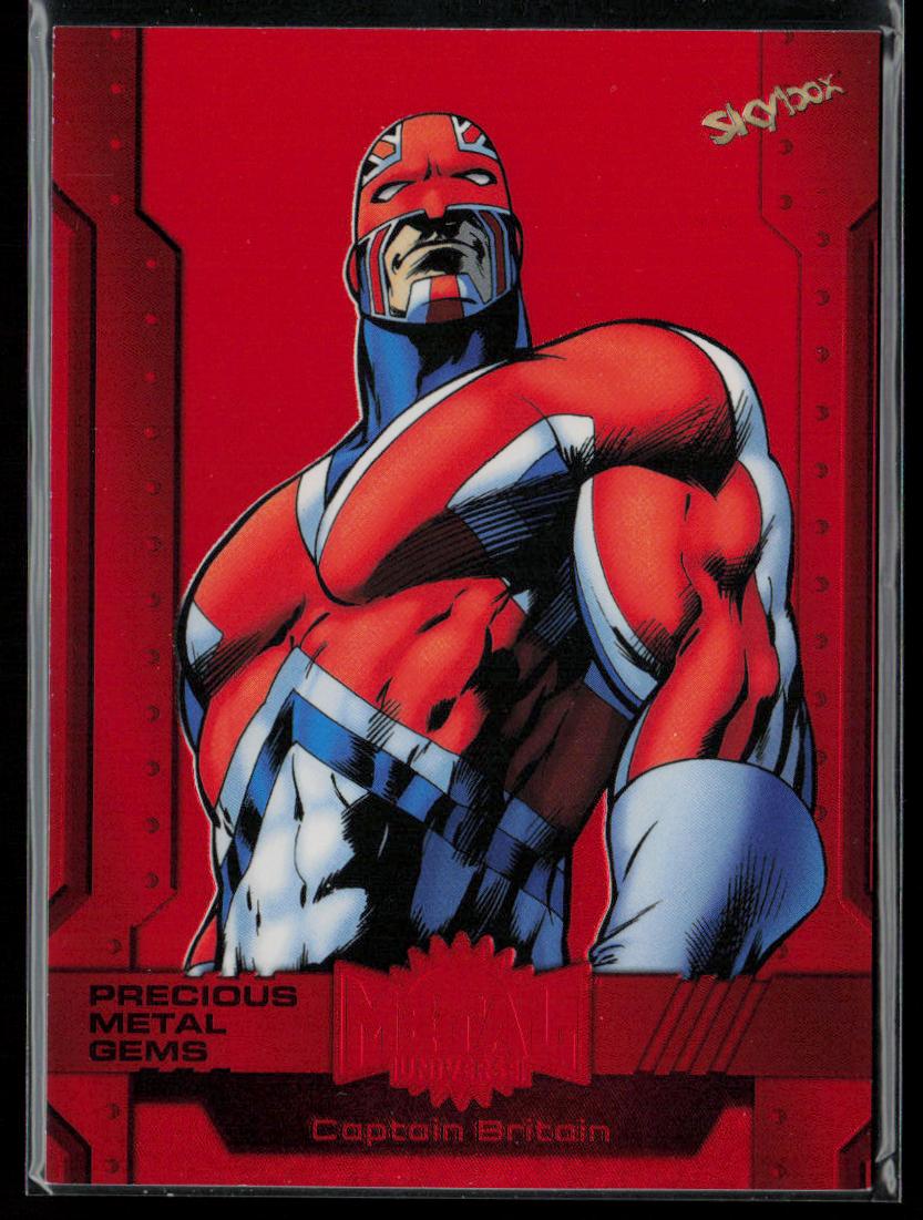 2024 SkyBox Metal Universe Marvel Avengers #79 Captain Britain PMG Red 57/100