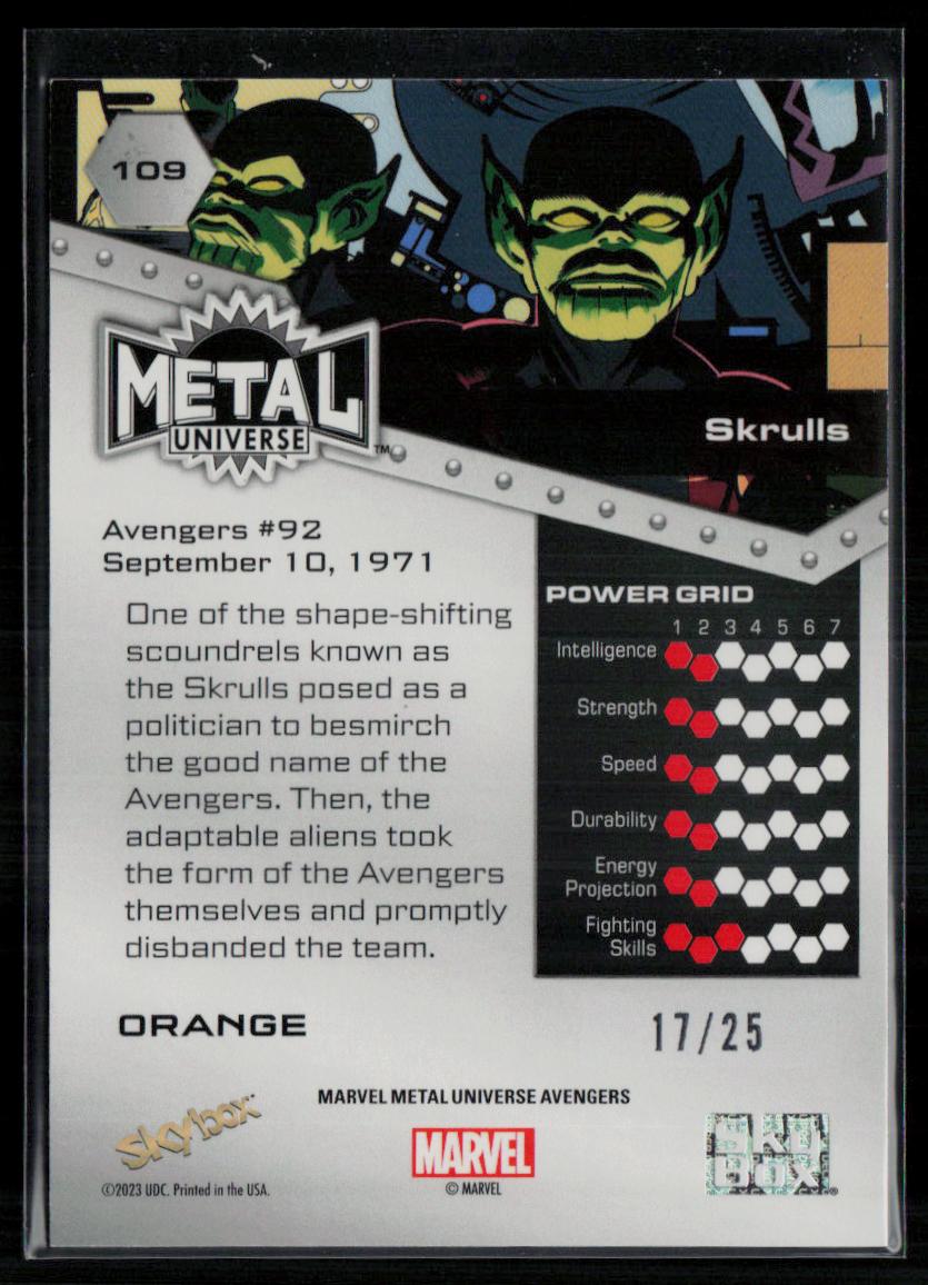 2024 SkyBox Metal Universe Marvel Avengers #109 Skrulls Orange FX
