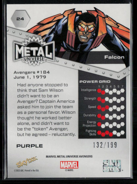 2024 SkyBox Metal Universe Marvel Avengers #24 Falcon Purple FX 132/199