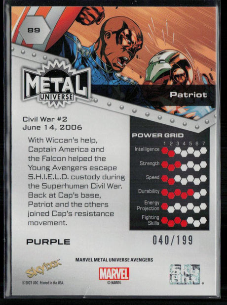 2024 SkyBox Metal Universe Marvel Avengers #89 Patriot Purple FX 40/199