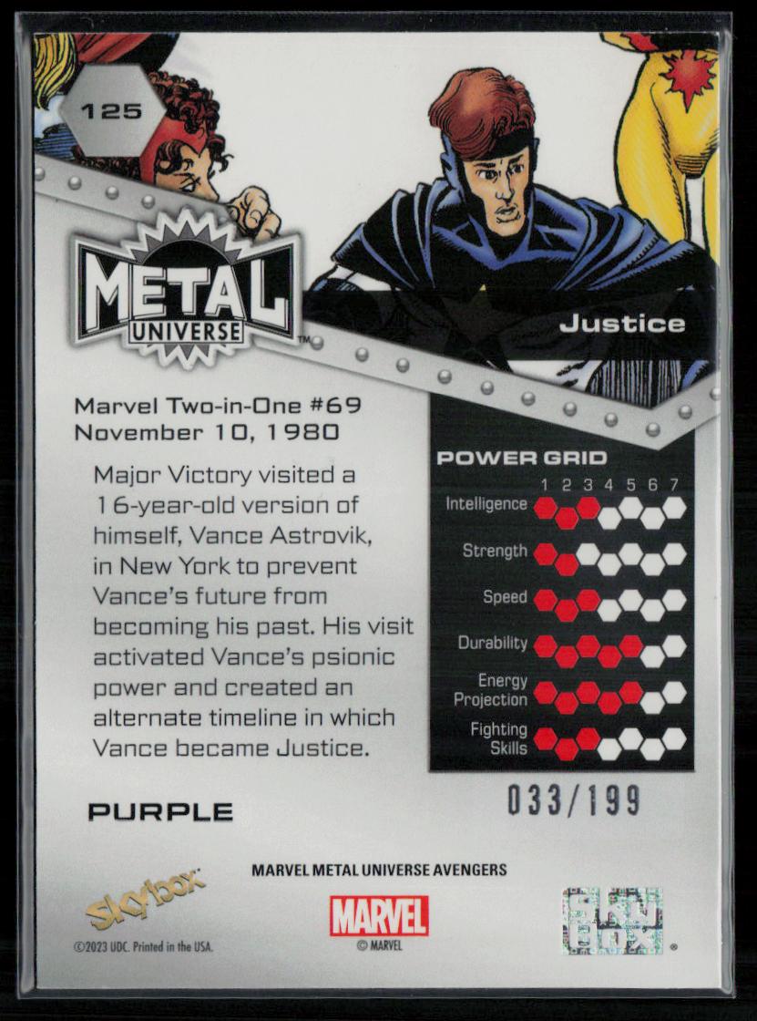 2024 SkyBox Metal Universe Marvel Avengers #125 Justice Purple FX 33/199