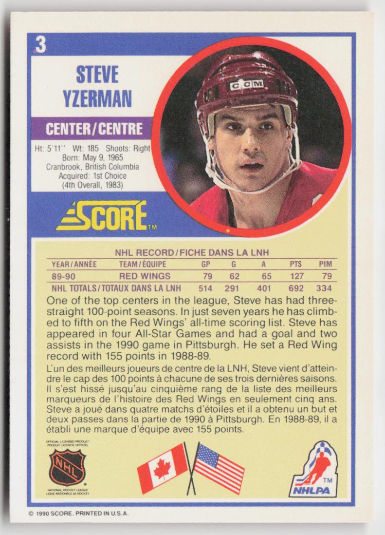 1990-91 Score American #3 Steve Yzerman