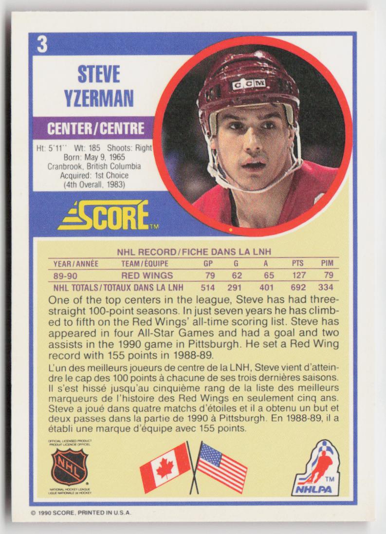 1990-91 Score American #3 Steve Yzerman