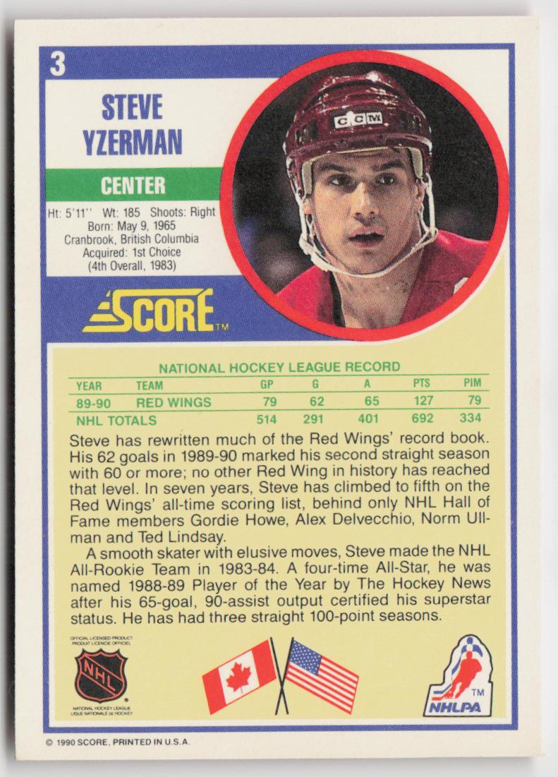 1990-91 Score American #3 Steve Yzerman