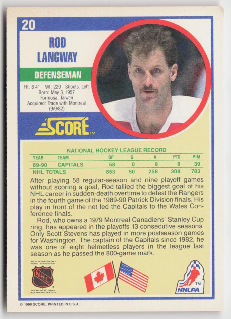 1990-91 Score American #20 Rod Langway