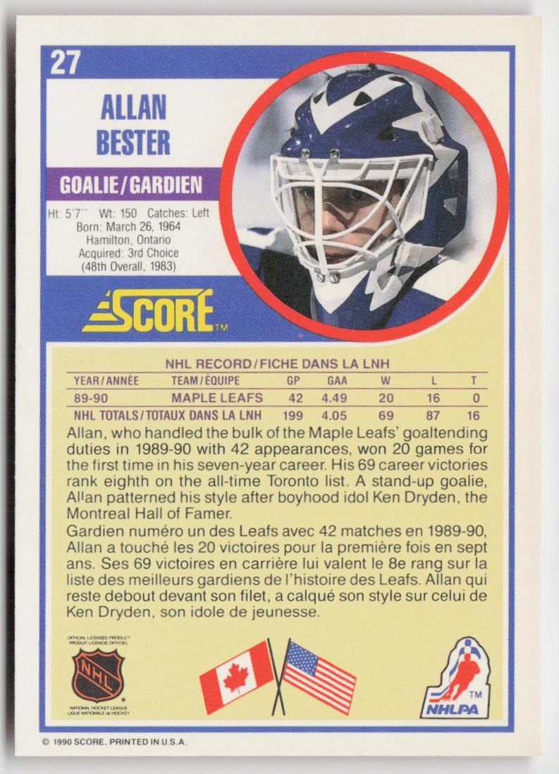 1990-91 Score Canadian #27 Allan Bester
