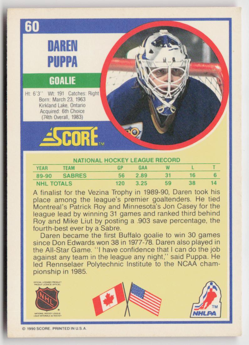 1990-91 Score American #60 Daren Puppa