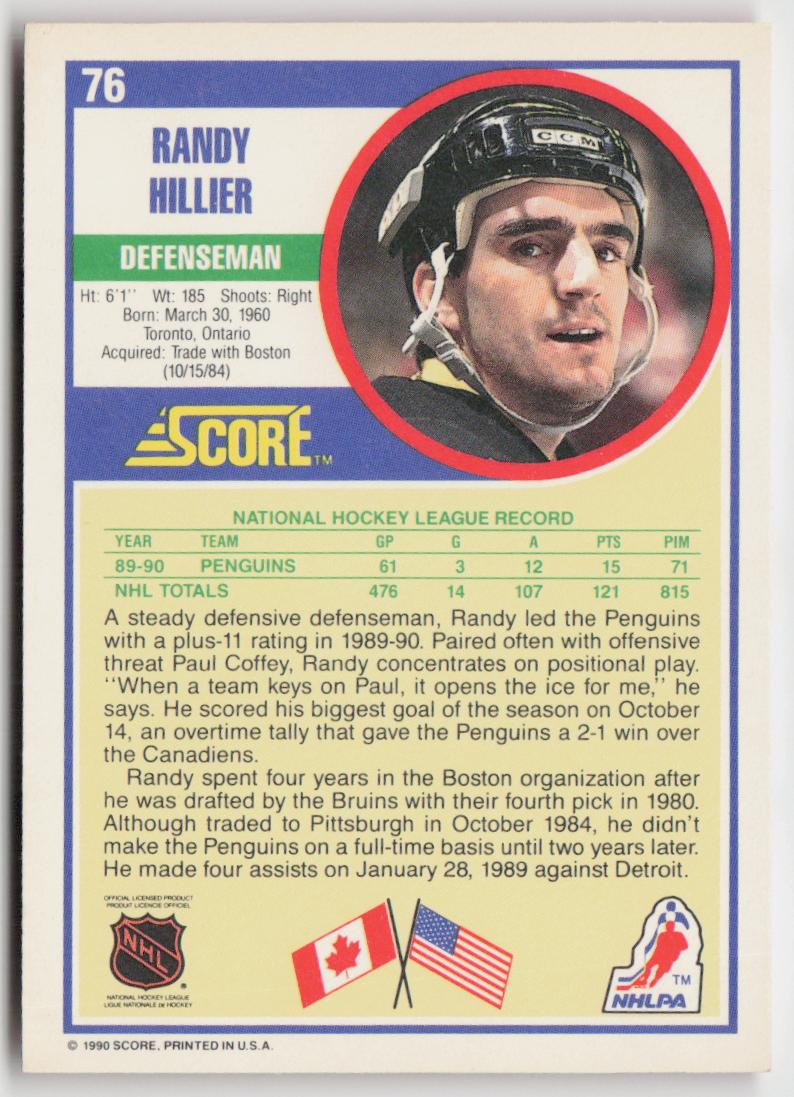1990-91 Score American #76 Randy Hillier