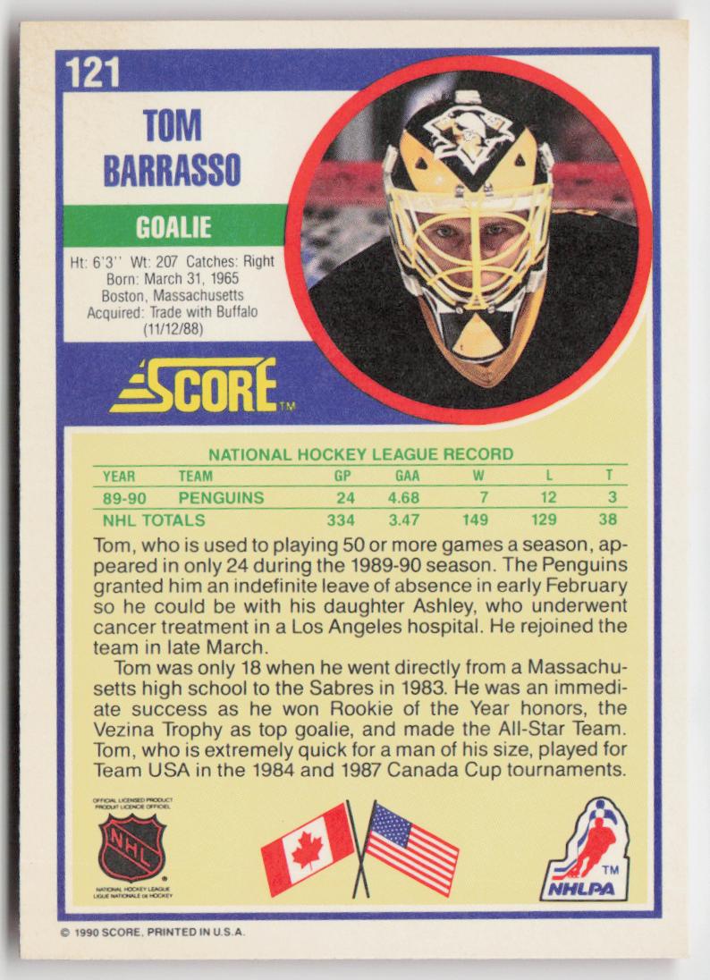 1990-91 Score American #121 Tom Barrasso