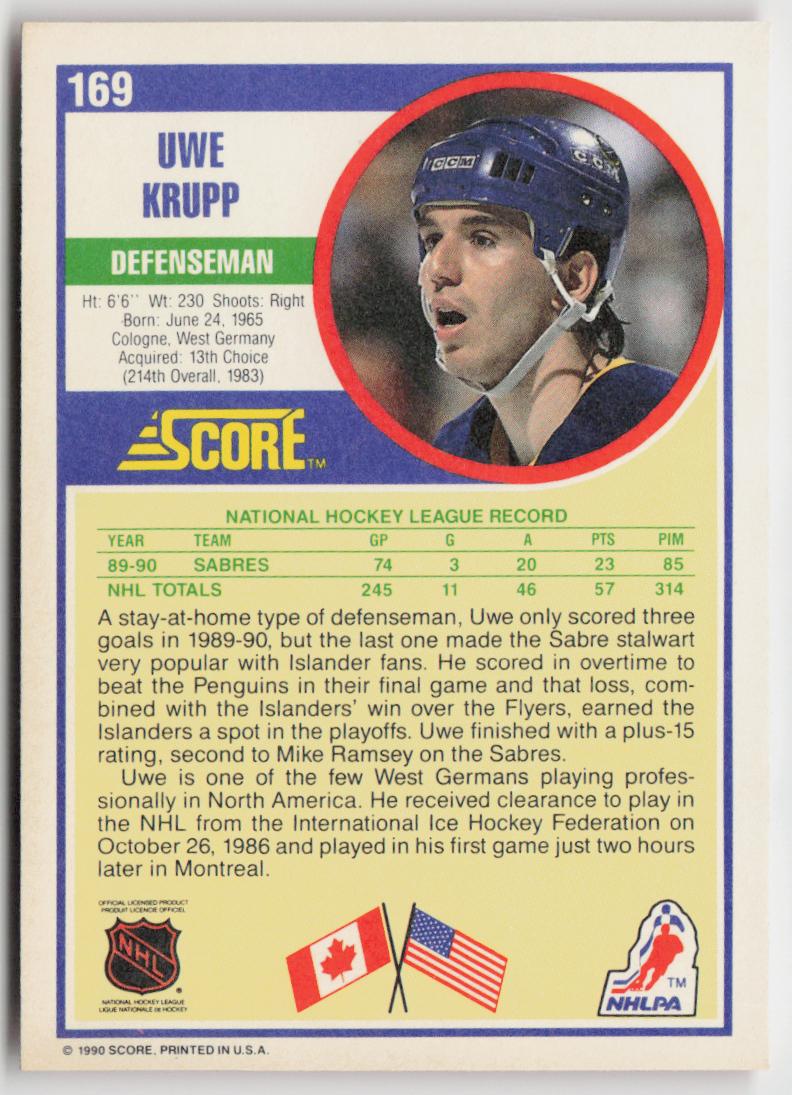 1990-91 Score American #169 Uwe Krupp