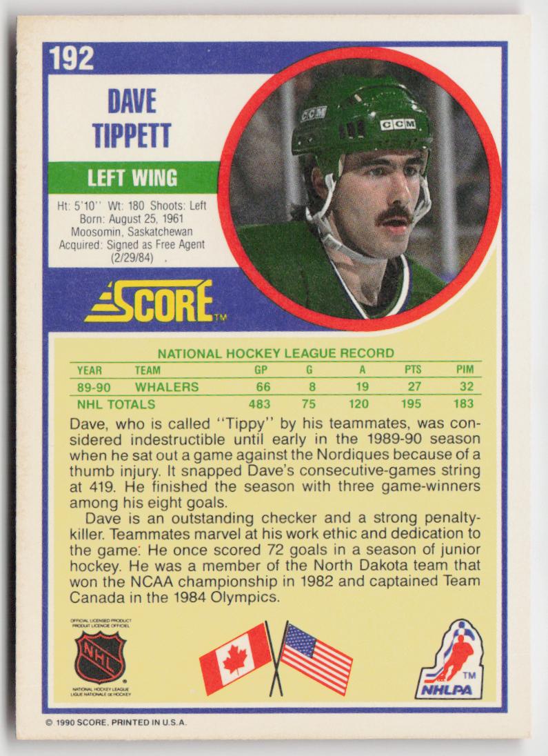 1990-91 Score American #192 Dave Tippett