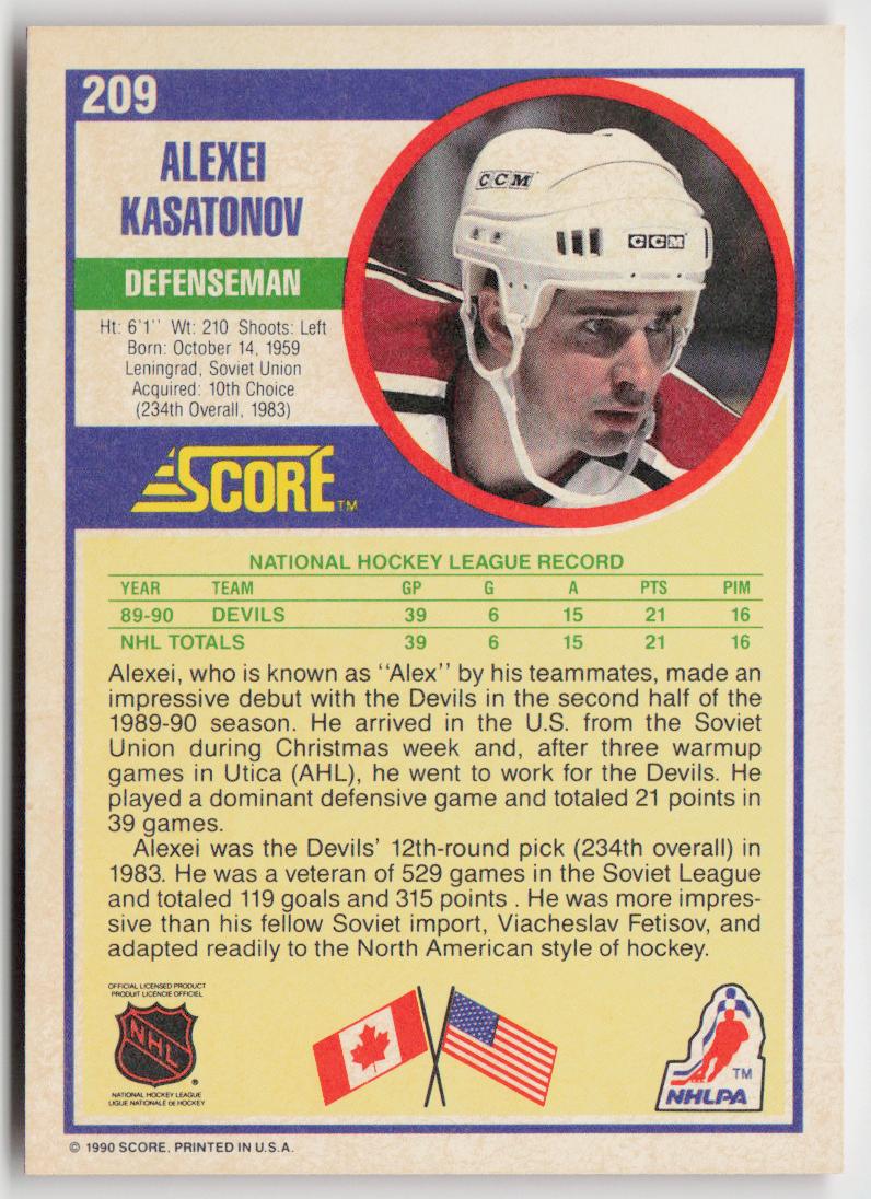 1990-91 Score American #209 Alexei Kasatonov