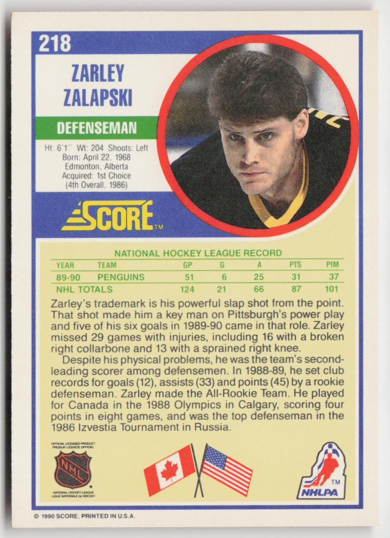 1990-91 Score American #218 Zarley Zalapski