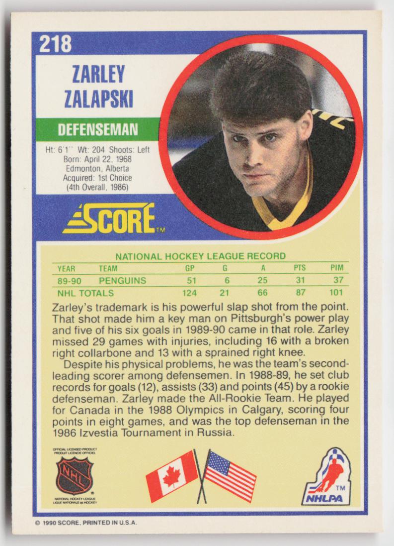 1990-91 Score American #218 Zarley Zalapski