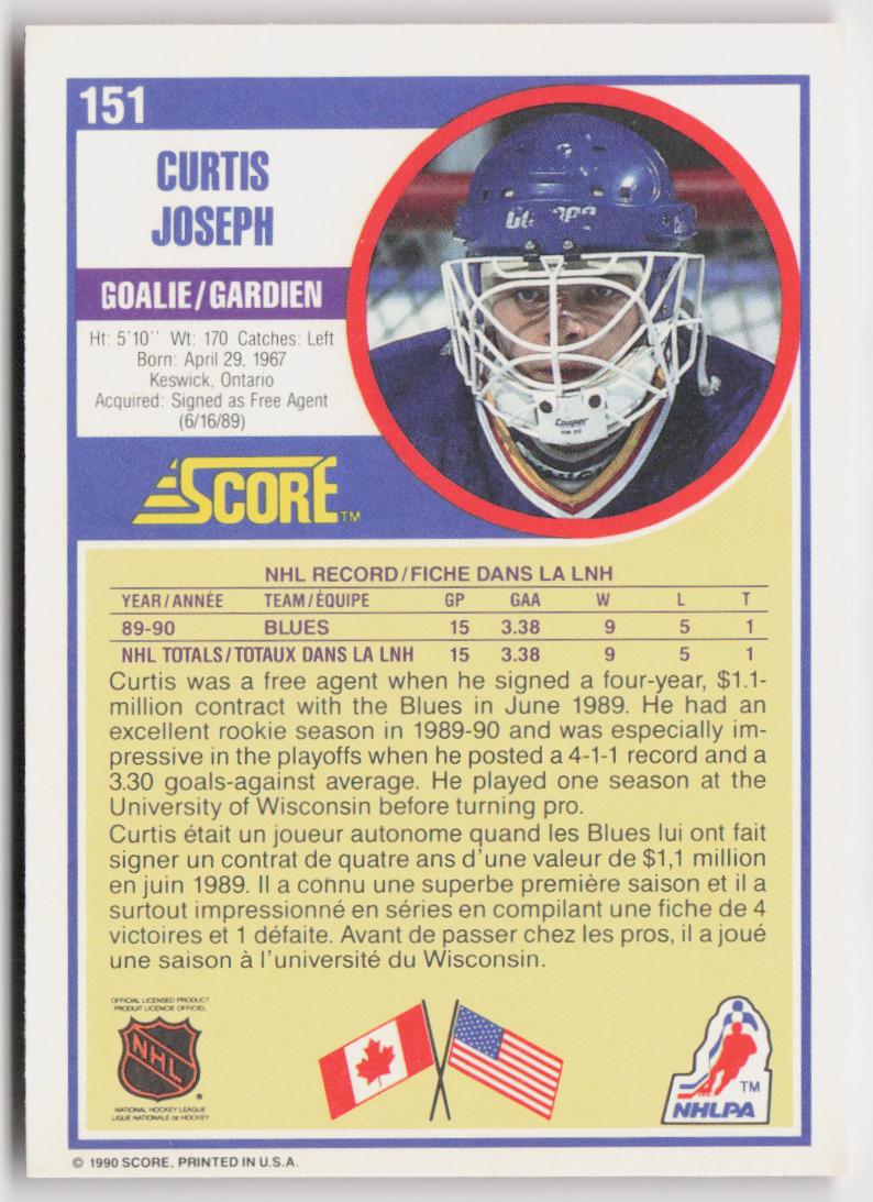 1990-91 Score Canadian #151 Curtis Joseph