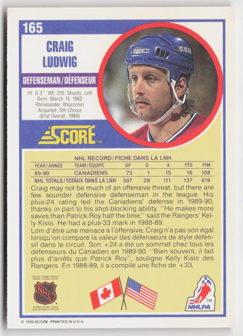 1990-91 Score Canadian #165 Craig Ludwig