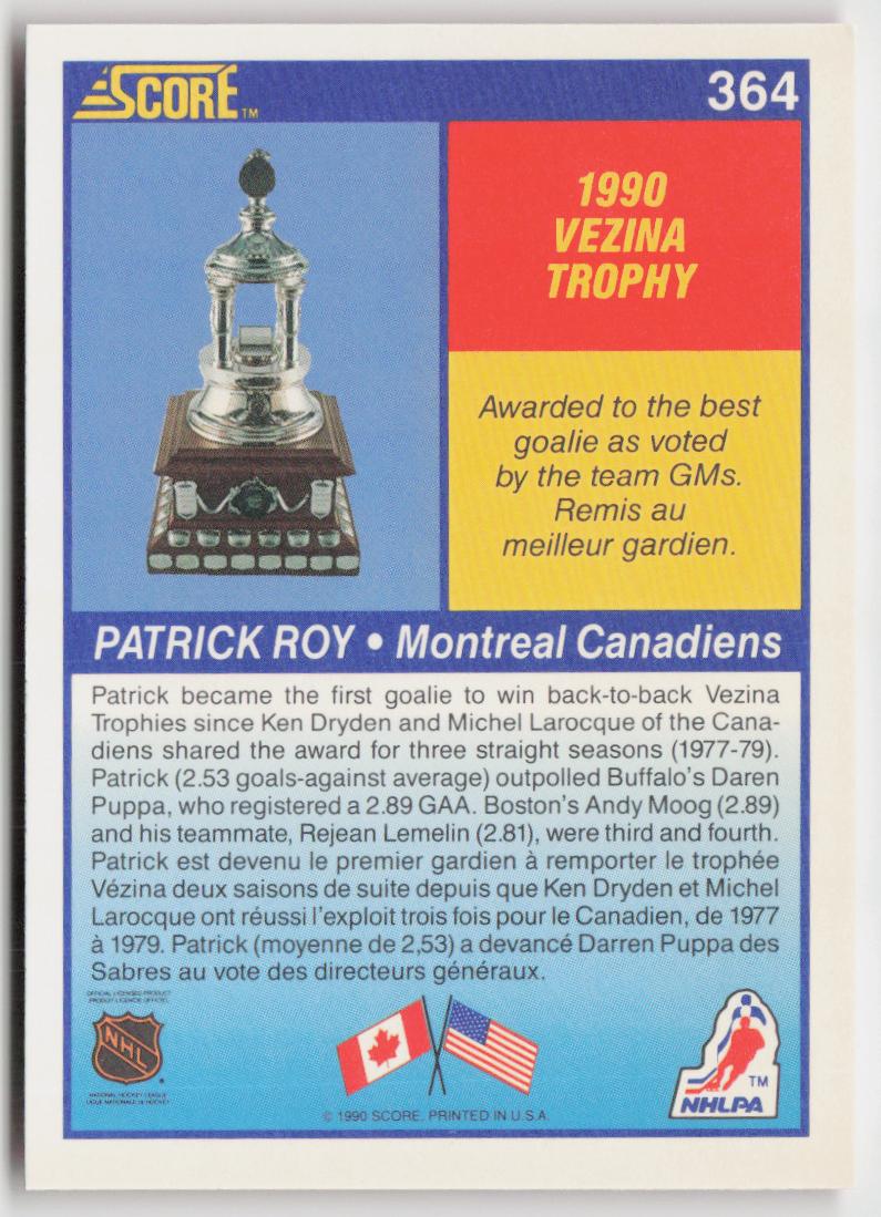 1990-91 Score Canadian #364 Patrick Roy