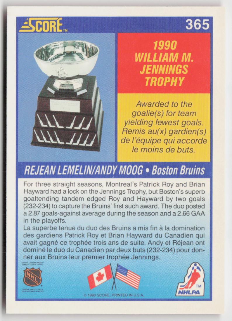 1990-91 Score Canadian #365 Rejean Lemelin / Andy Moog