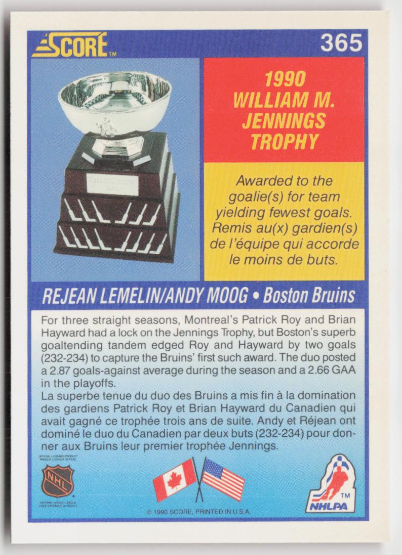 1990-91 Score Canadian #365 Rejean Lemelin / Andy Moog