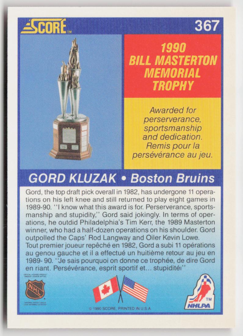 1990-91 Score Canadian #367 Gord Kluzak