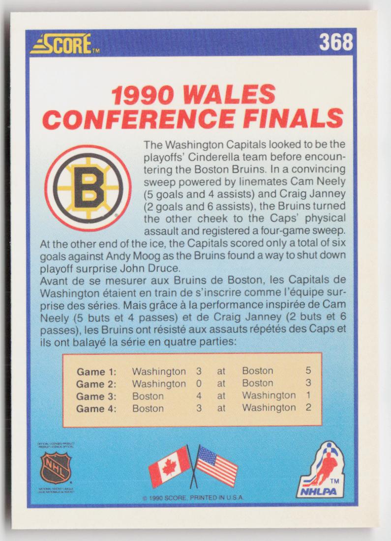 1990-91 Score Canadian #368 Boston Bruins 1990 Conference Champions