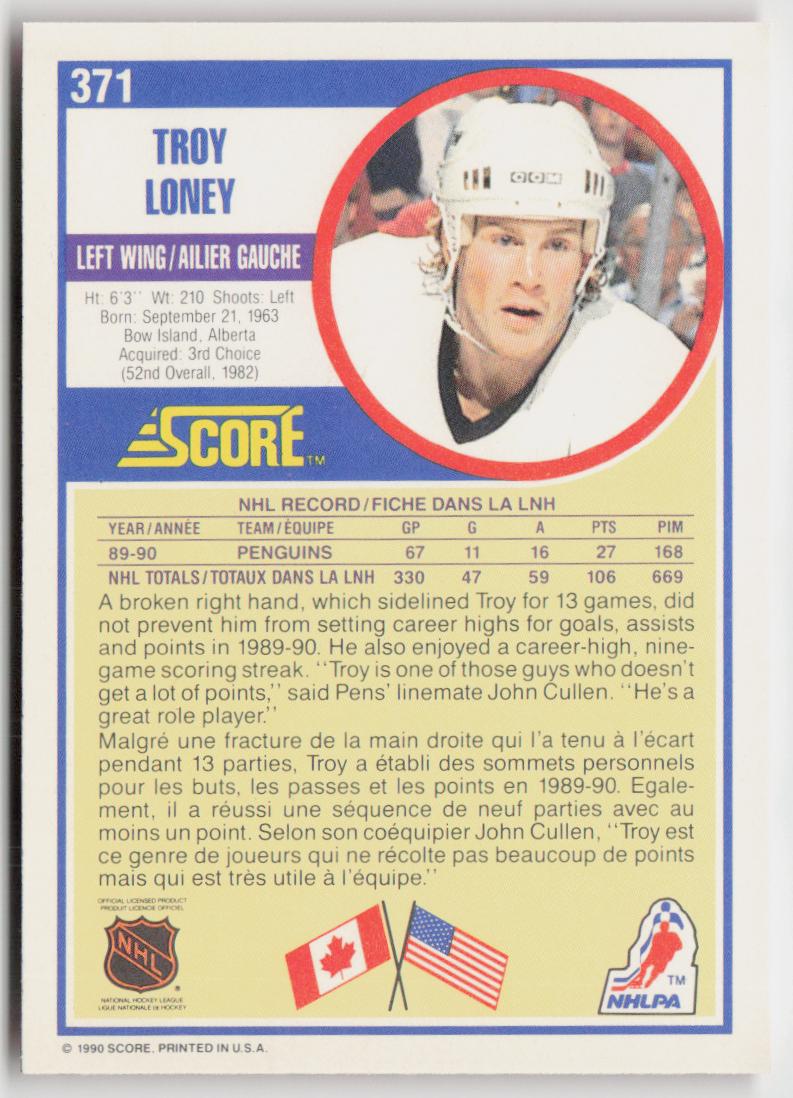 1990-91 Score Canadian #371 Troy Loney