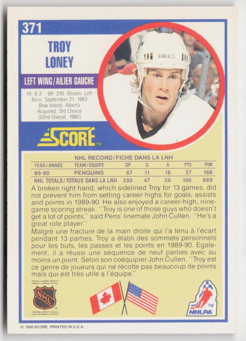 1990-91 Score Canadian #371 Troy Loney