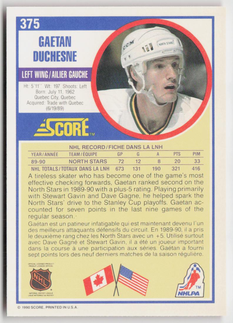 1990-91 Score Canadian #375 Gaetan Duchesne