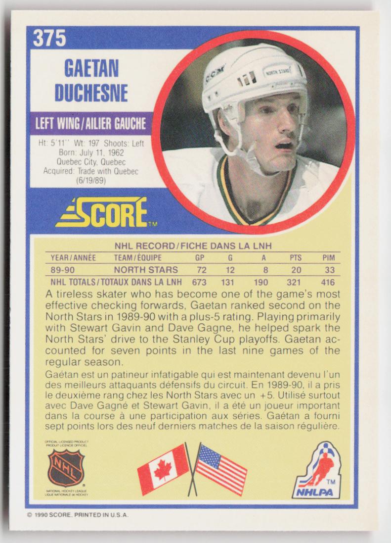 1990-91 Score Canadian #375 Gaetan Duchesne