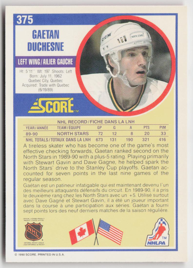 1990-91 Score Canadian #375 Gaetan Duchesne
