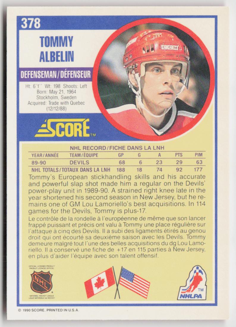 1990-91 Score Canadian #378 Tommy Albelin