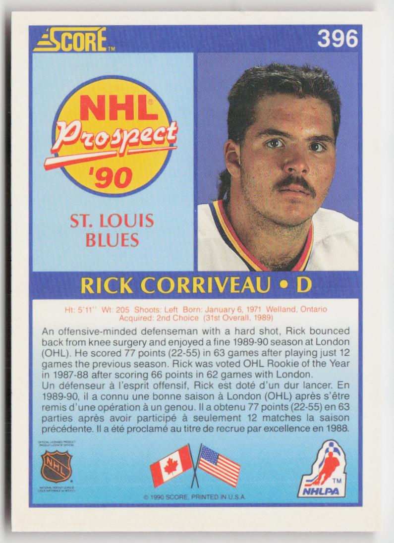 1990-91 Score Canadian #396 Rick Corriveau
