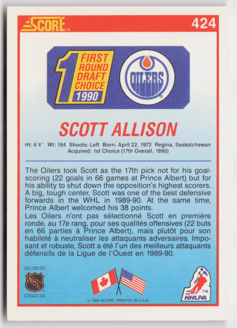1990-91 Score Canadian #424 Scott Allison
