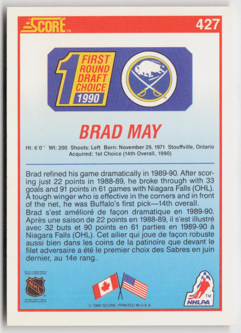 1990-91 Score Canadian #427 Brad May