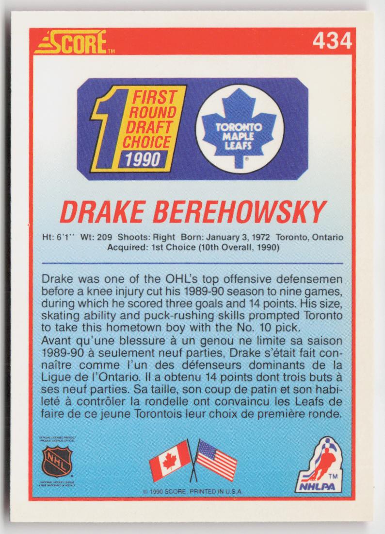 1990-91 Score Canadian #434 Drake Berehowsky