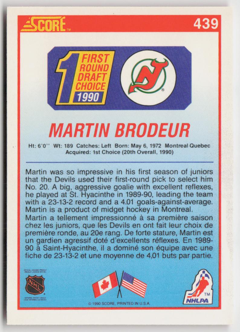 1990-91 Score Canadian #439 Martin Brodeur