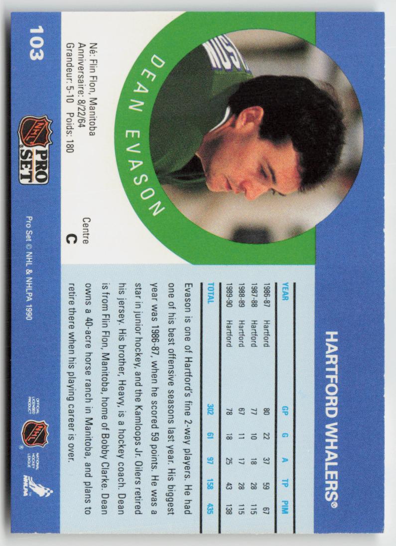 1990-91 Pro Set #103 Dean Evason
