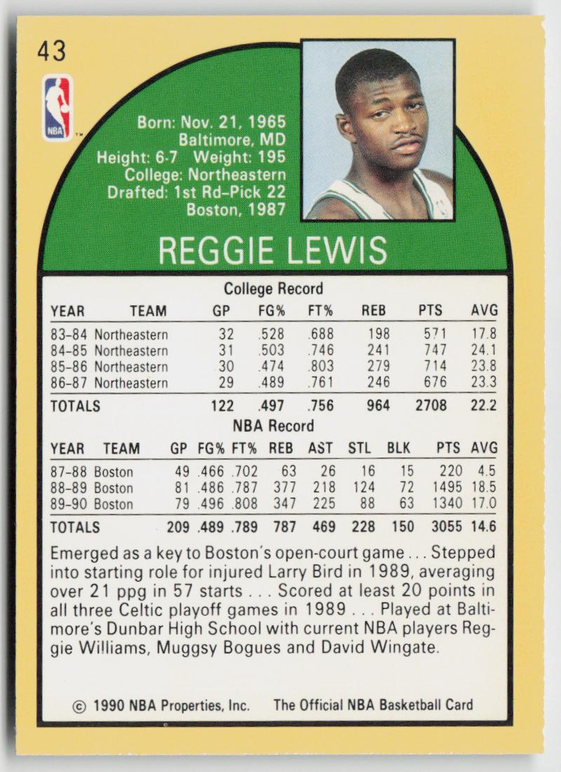 1990-91 Hoops #43 Reggie Lewis
