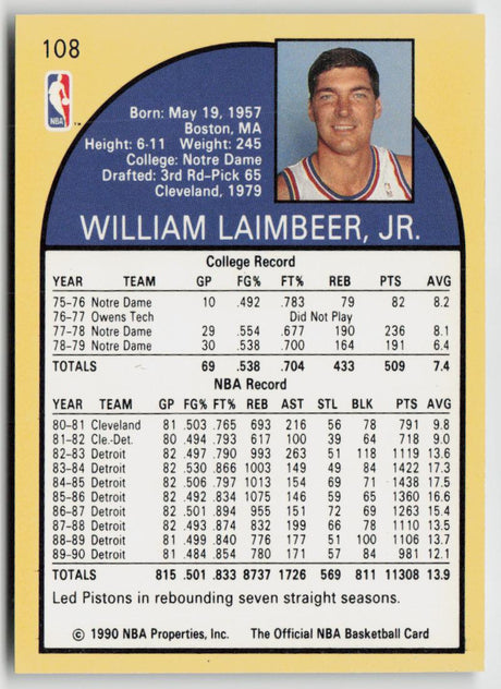 1990-91 Hoops 108 Bill Laimbeer
