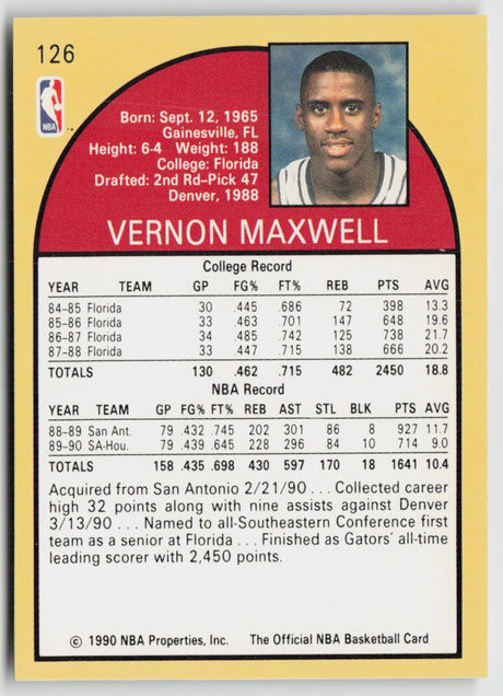 1990-91 Hoops 126 Vernon Maxwell