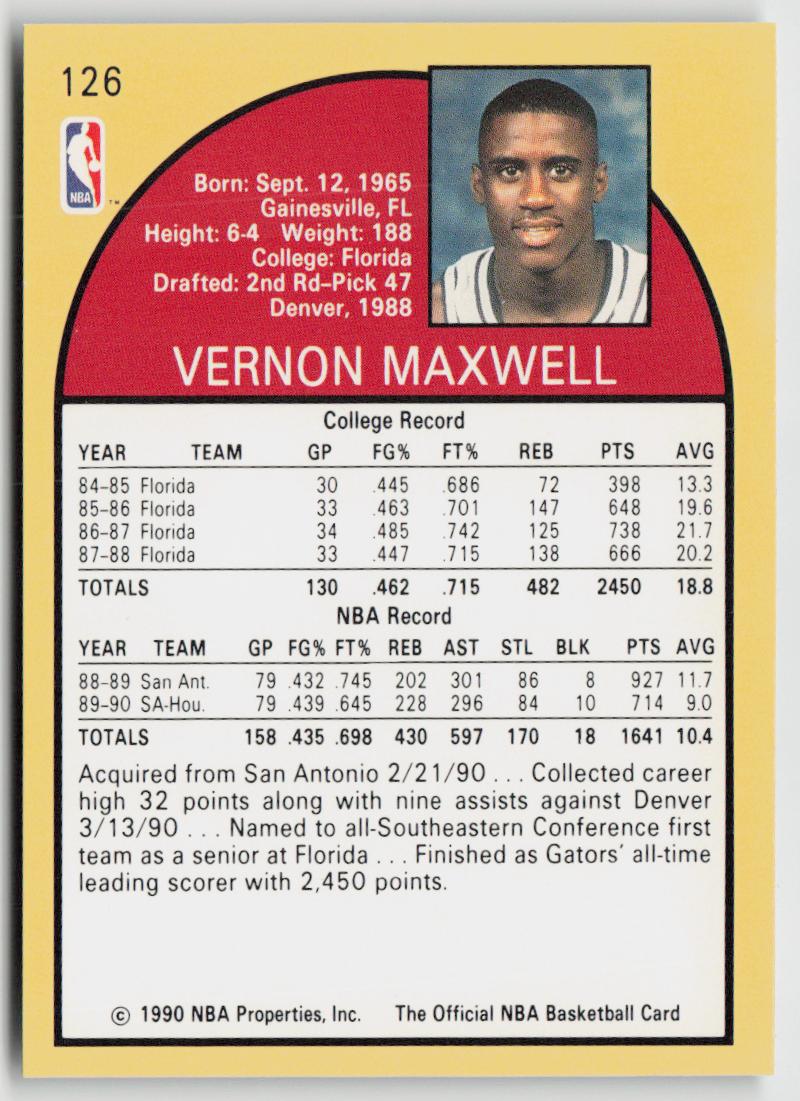 1990-91 Hoops #126 Vernon Maxwell