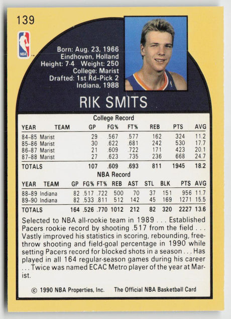 1990-91 Hoops 139 Rik Smits