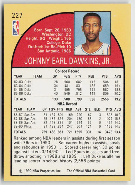 1990-91 Hoops 227 Johnny Dawkins