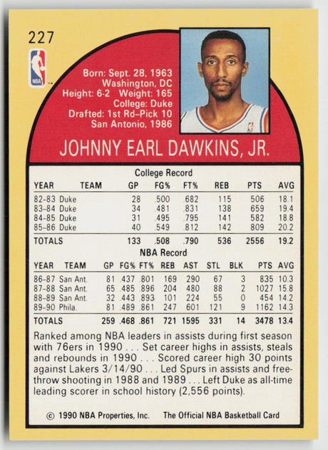 1990-91 Hoops 227 Johnny Dawkins