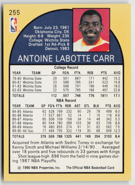 1990-91 Hoops 255 Antoine Carr