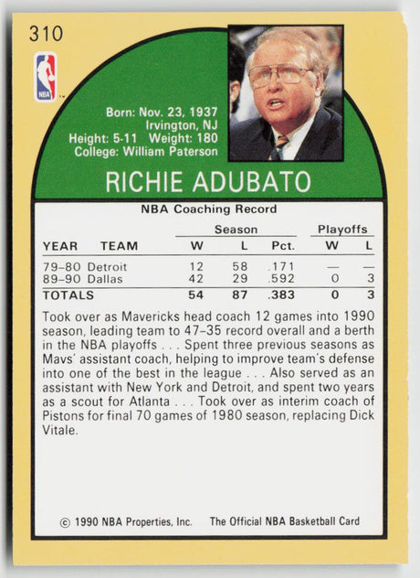 1990-91 Hoops 310 Richie Adubato