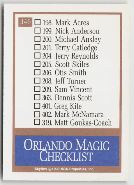 1990-91 SkyBox 346 Orlando Magic Logo/Checklist