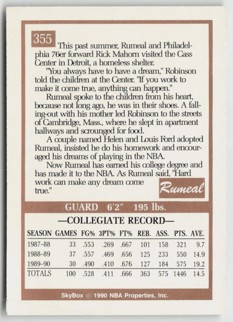 1990-91 SkyBox 355 Rumeal Robinson