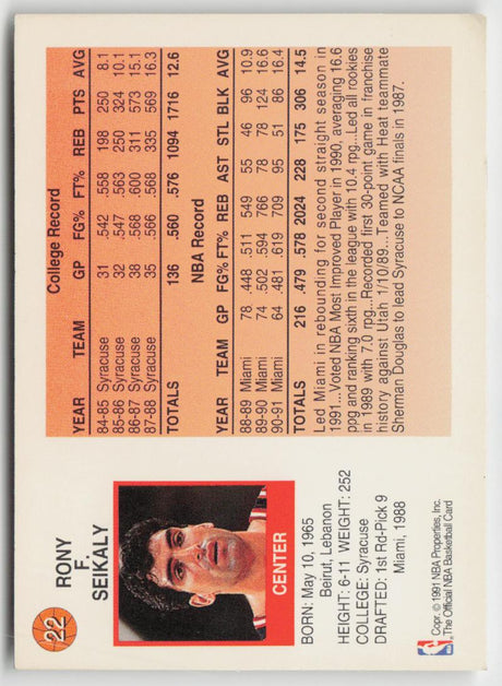 1991-92 Hoops McDonald's 22 Rony Seikaly