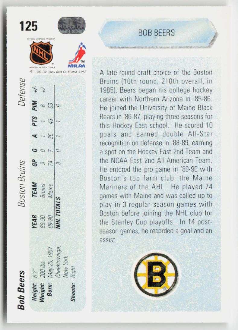 1990-91 Upper Deck #125 Bob Beers